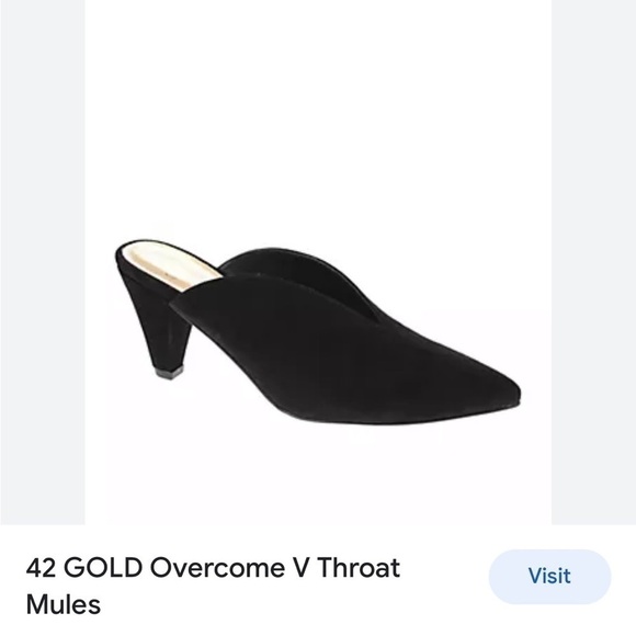 42 Gold Women’s Overcome V Throat Black Genuine Suede Slip On Mules Size 7.5/38 - Picture 2 of 16